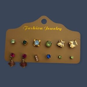 Vintage Multicolor Rhinestone Stud Earring Set